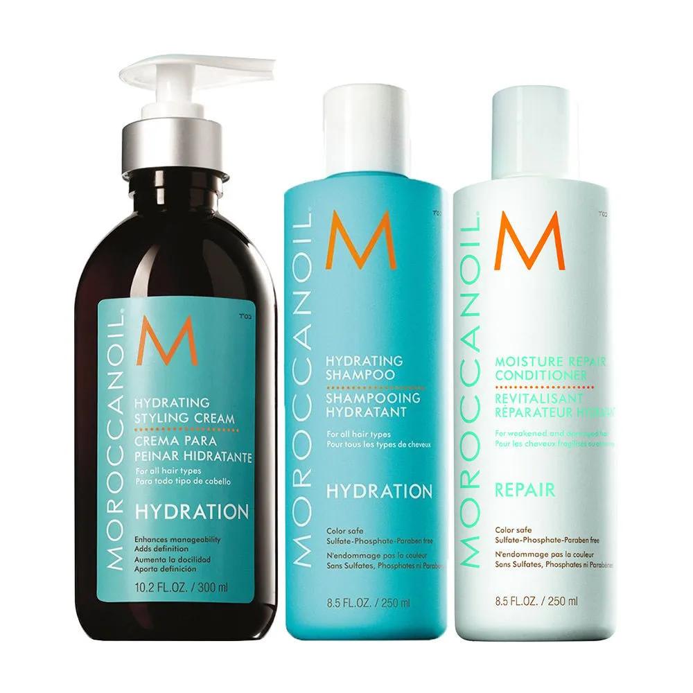 Moroccanoil Hydarting Shampoo, Conditioner And Hydrating Styling Cream - Hydration Style