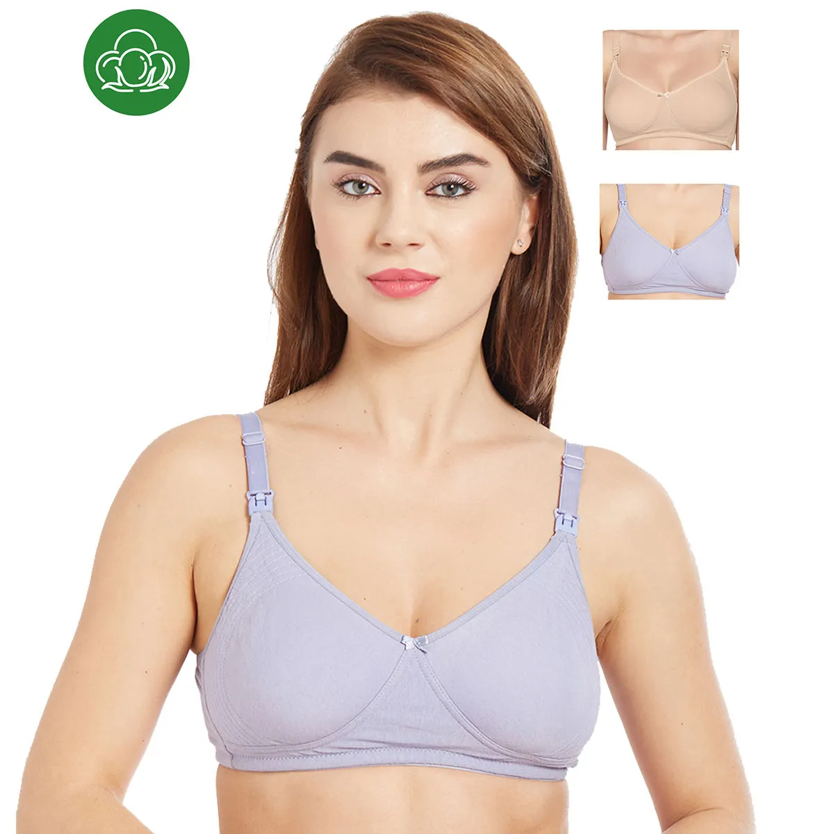 Inner Sense Women's Full Cup Nursing Bra Pack of 3 - Multi-Color