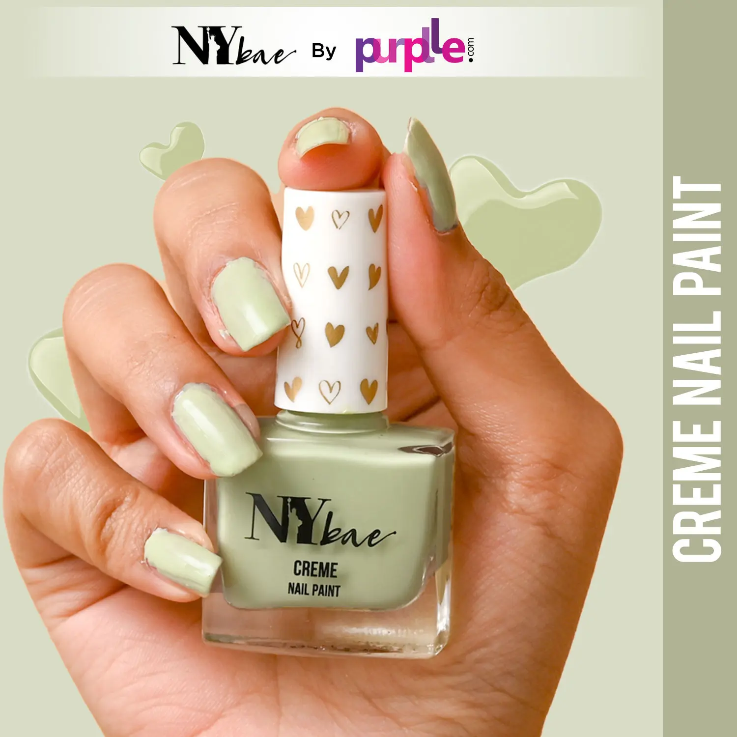 NY Bae Creme Nail Paint - Sheen Green 02 (10 ml) | Green | Rich Pigment | Chip-proof | Full Coverage | Travel Friendly | Vegan