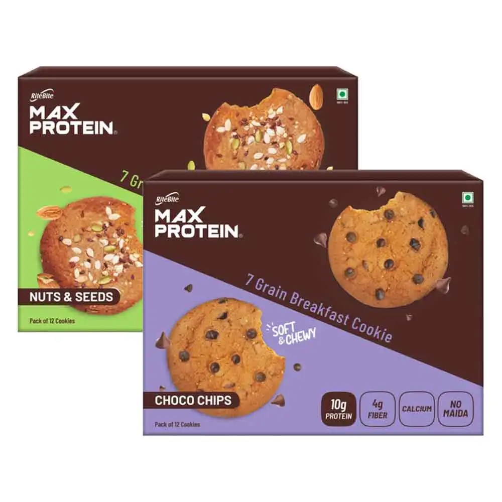 RiteBite Max Protein Cookies,  12 Piece(s)/Pack  Choco Chips+Nuts & Seeds Pack of 12