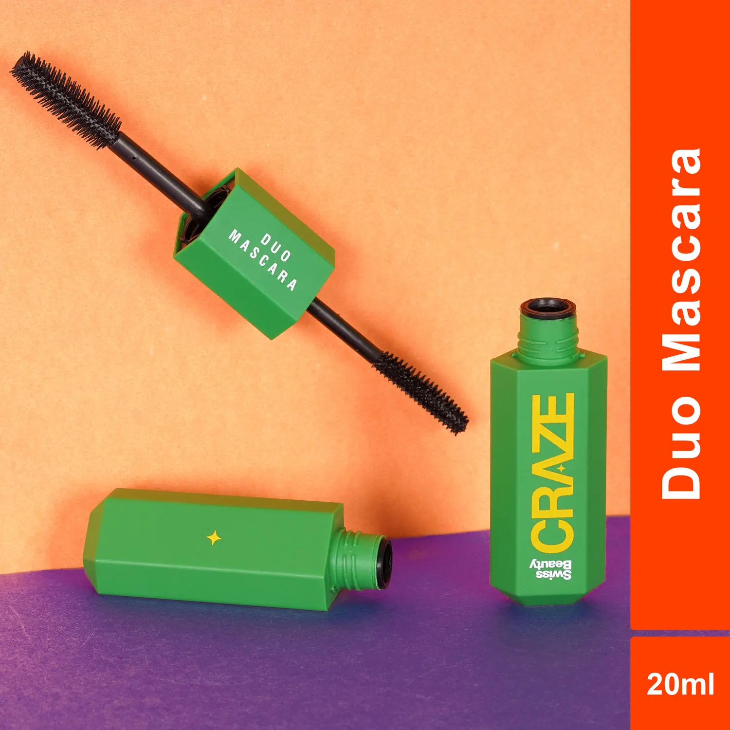 Swiss Beauty Craze Duo Mascara | Volumizes and Lengthens Lashes | Black |