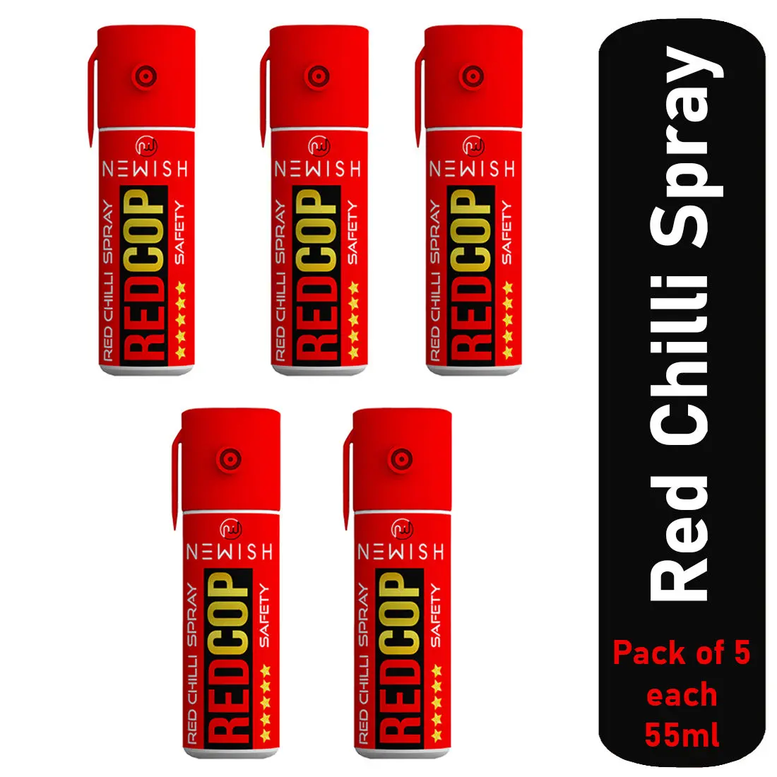 Newish Metal Powerful Red Chilli Self Defence Spray for Women (Each: 55 ml/35 g), Pack of 5