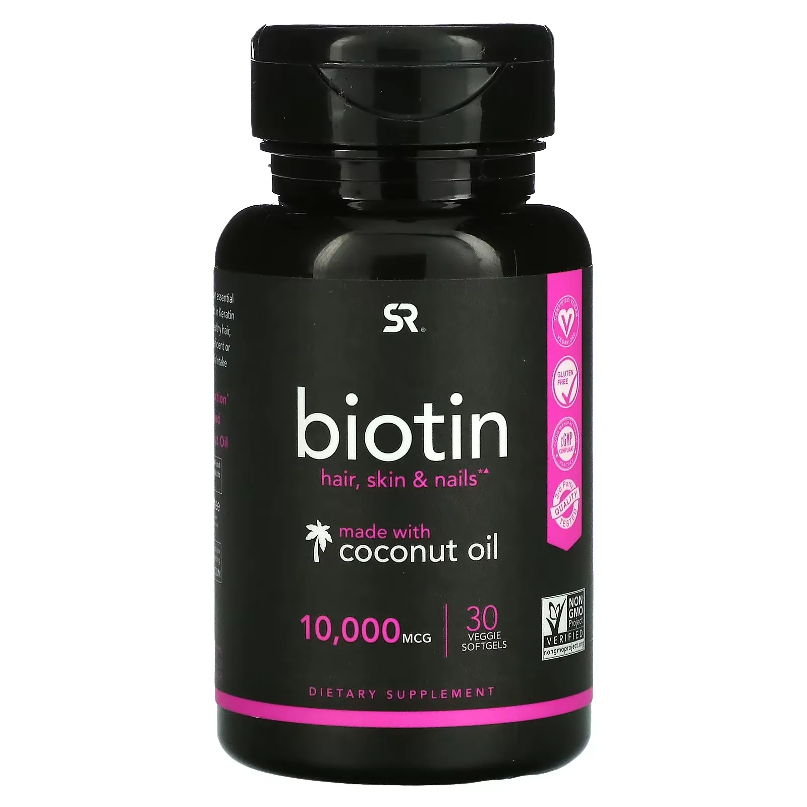 Biotin with Coconut Oil, 10,000 mcg, 30 Veggie Softgels