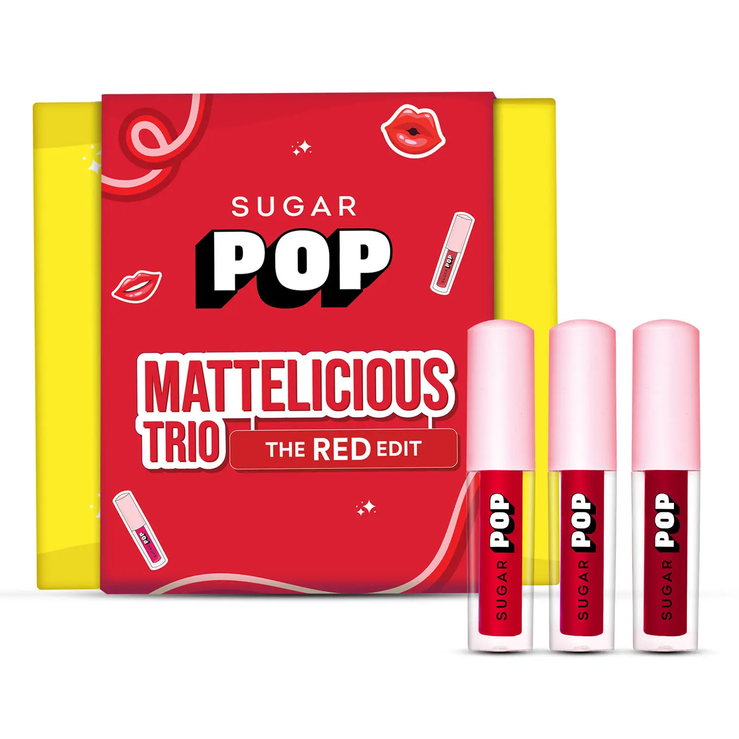 SUGAR POP Mattelicious Trio - The Red Edit | Set of 3 Red Matte Lipcolours | Non-drying, Transfer-proof & Smudgeproof | Suits All Skin Tones