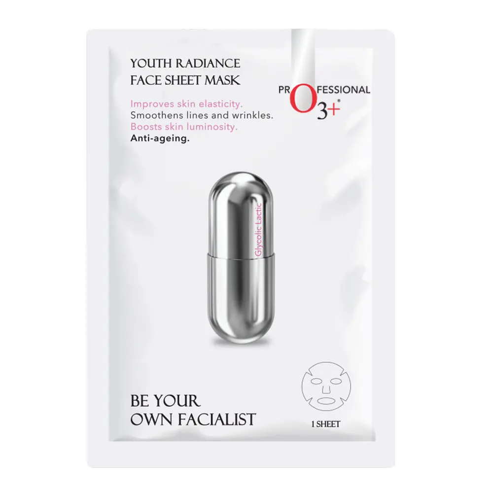 O3+ Facialist Youth Radiance Sheet Mask with Glycolic Acid for Fine Lines, Wrinkles & Glowing Skin Ideal for All Skin Types (30g)