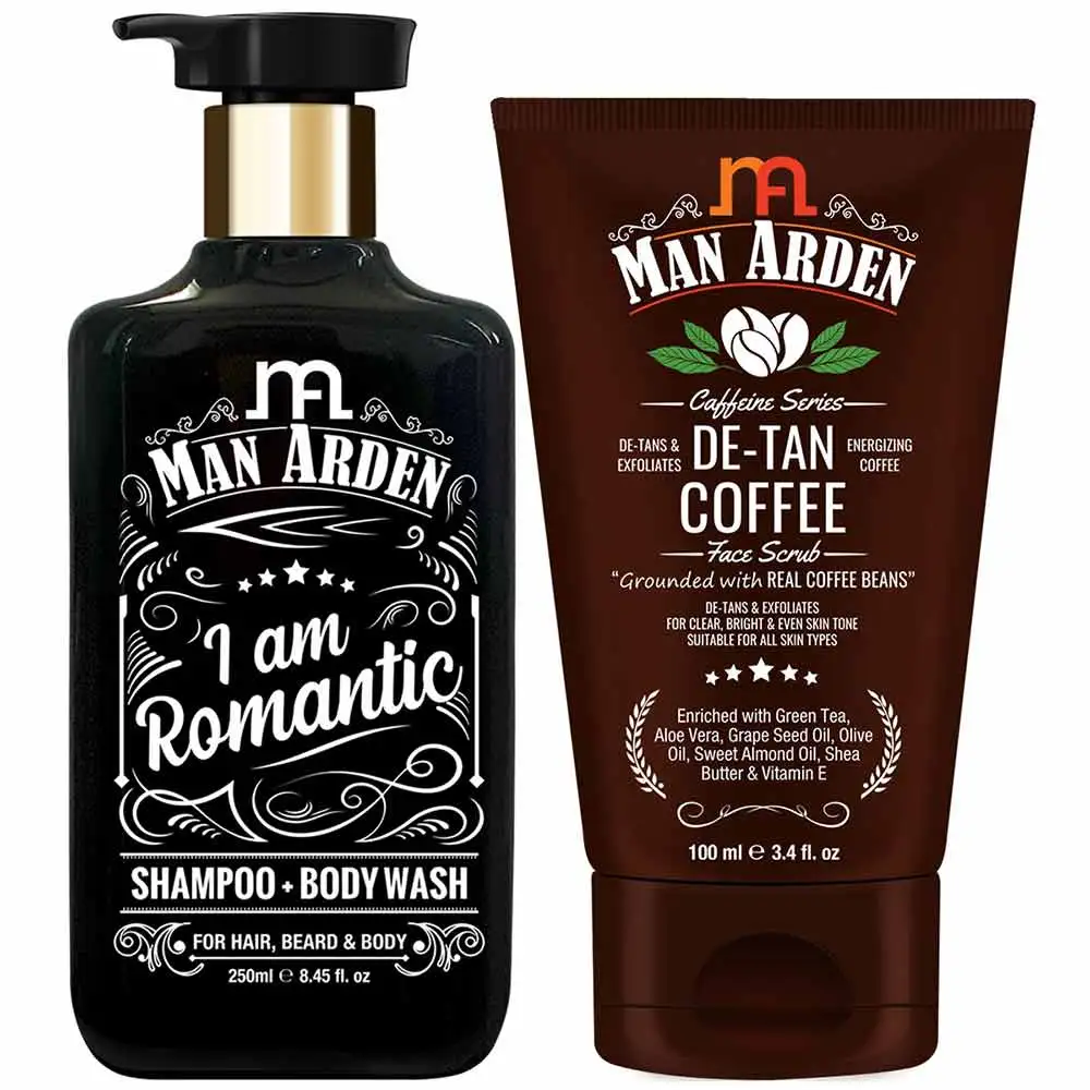 Man Arden Romantic Combo,  2 Piece(s)/Pack  De-Tan Coffee Face Scrub & I Am Romantic Shampoo + Body Wash