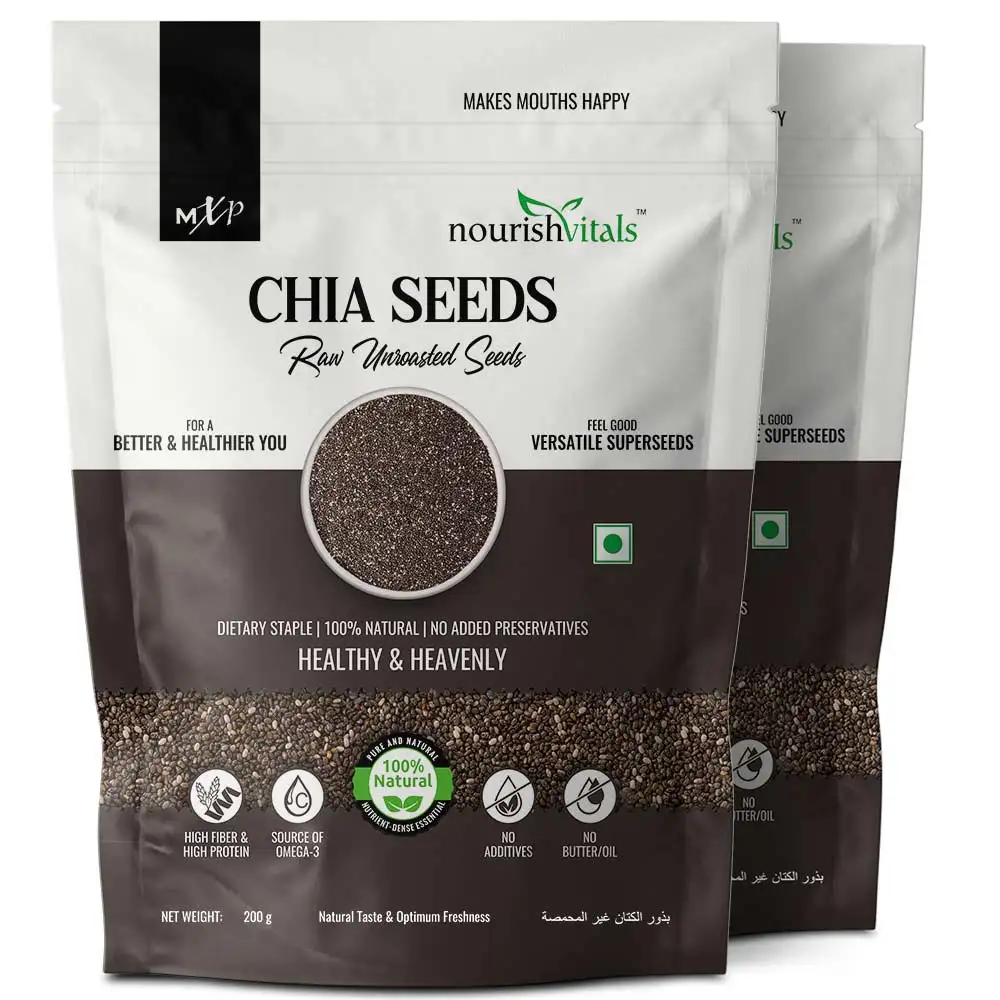 NourishVitals Chia Raw Unroasted Seeds,  200 g  Unflavoured (Pack of 2)