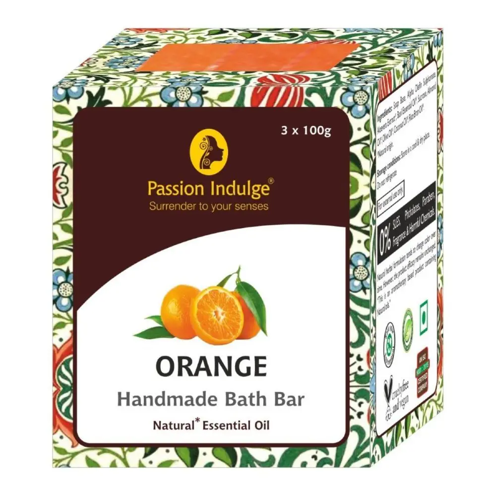 Passion Indulge Natural Handmade Bath Bar Soap - Orange (Pack of 3)