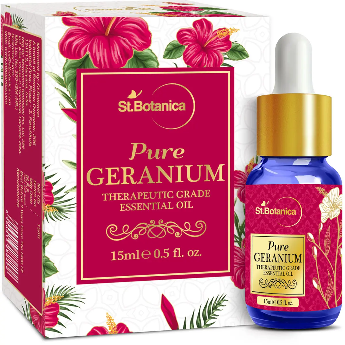 St.Botanica Pure Geranium Therapeutic Grade Essential Oil (15 ml)