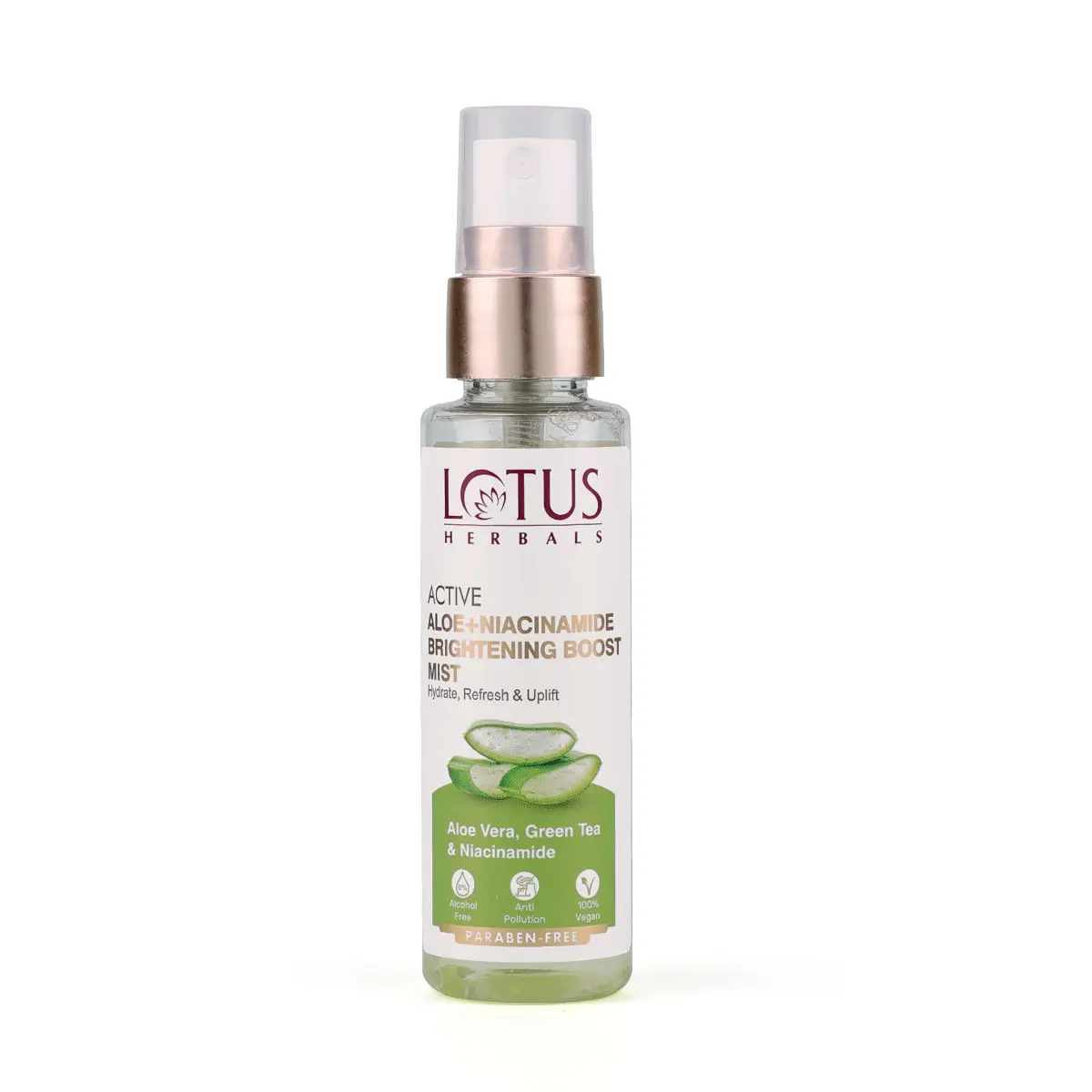 Lotus Herbals Active Aloe + Niacinamide Brightening Boost Mist|Hydrate, Refresh& Uplift|Paraben free|All Skin Types|50ml