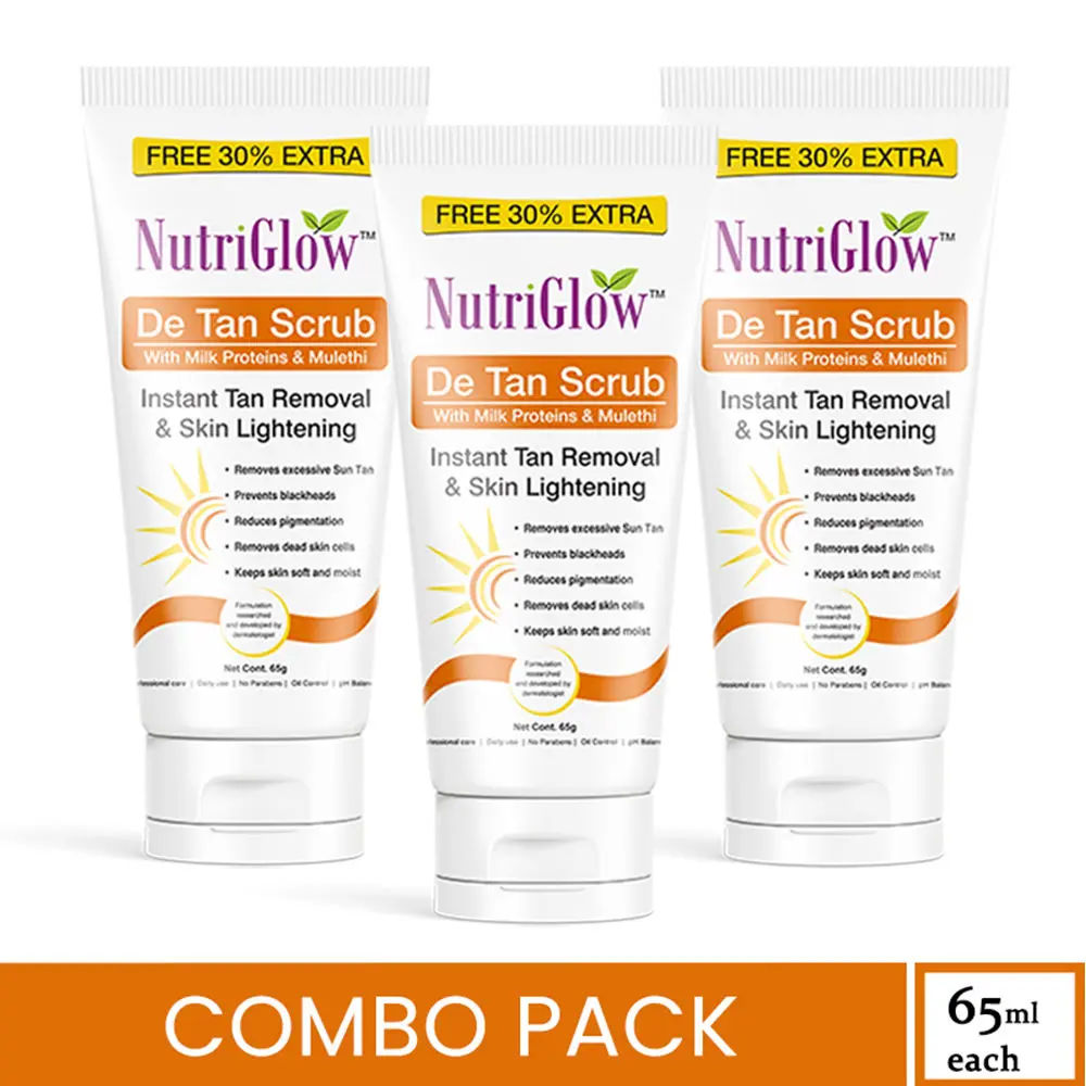 NutriGlow Set of 3 De Tan Scrub For Instant Tan Removal & Skin Lightening, 65gm each