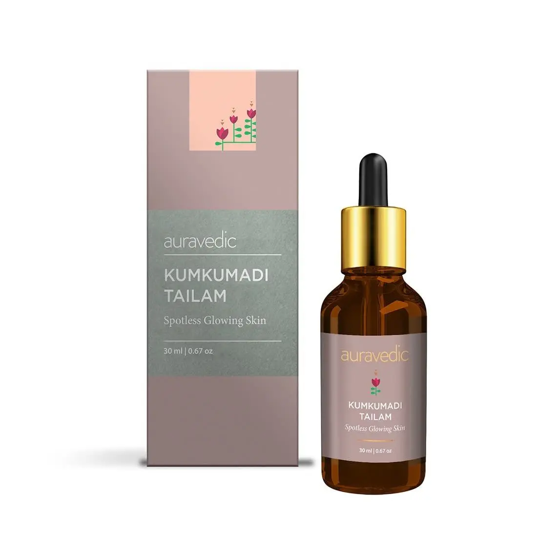 Auravedic kumkumadi tailam kumkumadi face oil for glowing skin. Pure luxuriously smooth kumkumadi oil for a brighter everyday glow infused with real saffron oil. kumkumadi tailam for face for women ,men 30ml