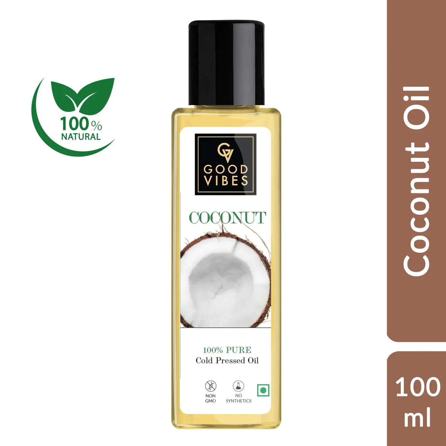 Good Vibes Coconut 100% Pure Cold Pressed Carrier Oil For Hair & Skin | Hair Growth, Anti-Ageing | No Parabens, No Animal Testing (100 ml)