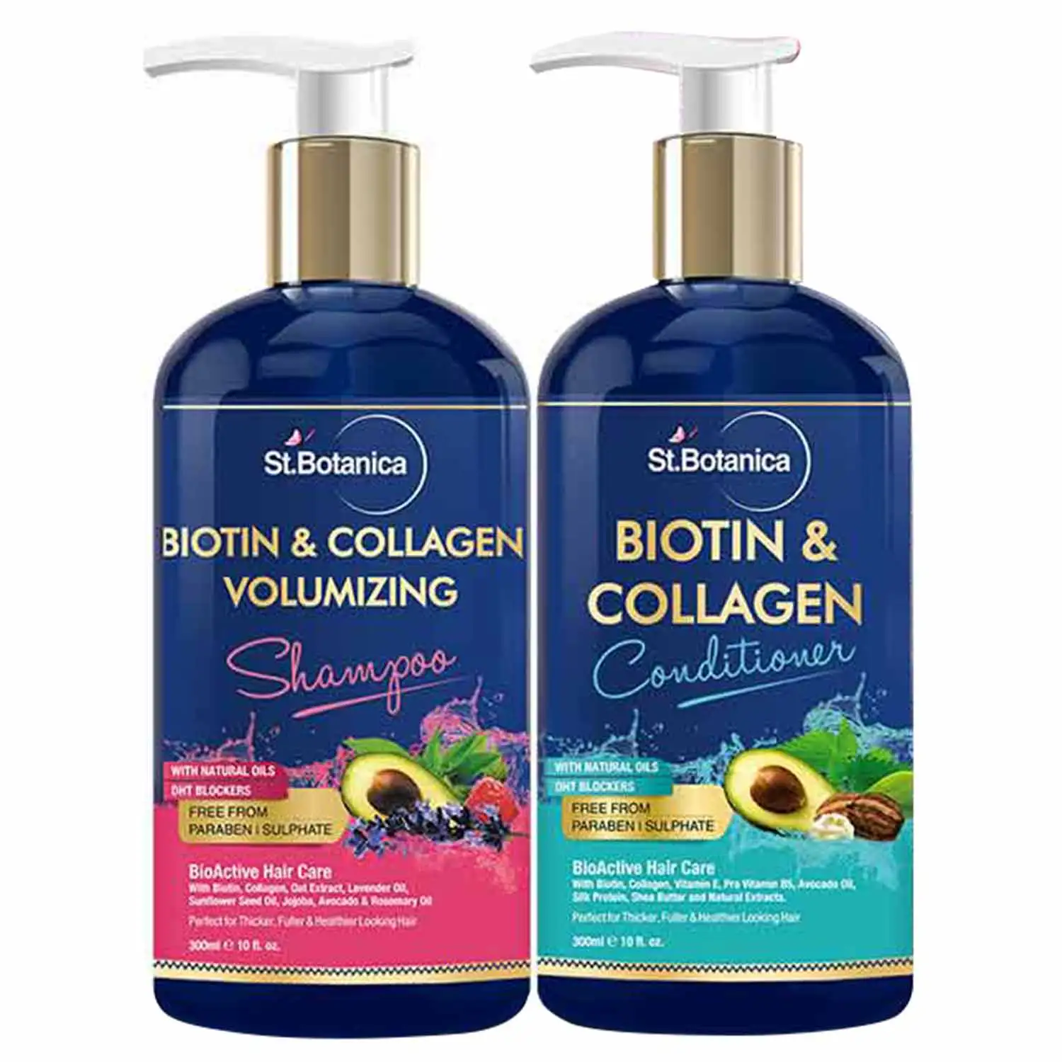 St.Botanica Hair Shampoo & Conditioner Combo Pack,  300 ml  Biotin & Collagen + Volumizing