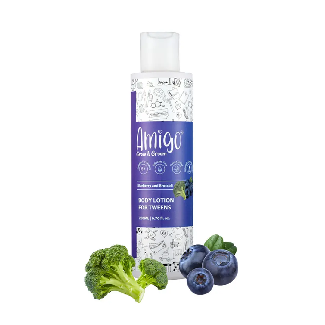 Amigo Body Lotion for Kids, Paraben & Sulfate Free, Nourish & Moisturizes Skin with Blueberry & Broccoli Extracts (200 ml)