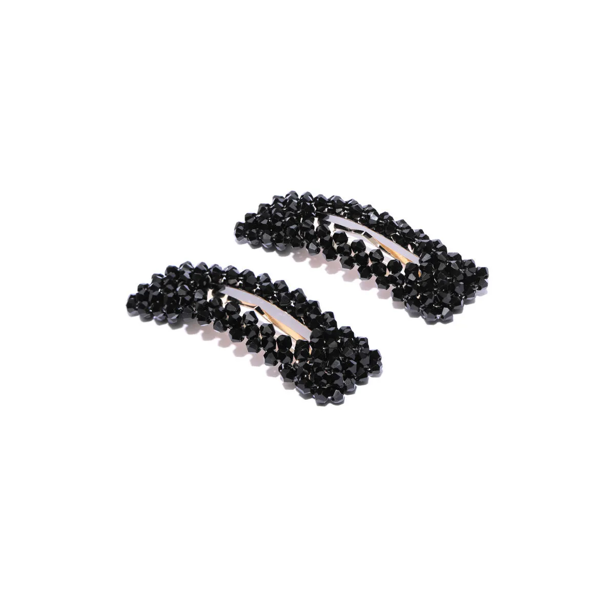 Blueberry Set Of 2 Black Crystal Beads Detailing Hair Pins