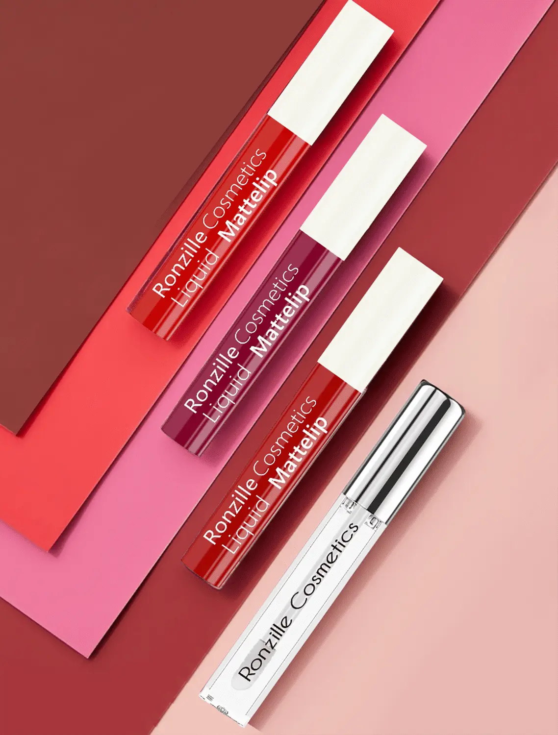 Ronzille Non Transfer Matte liquid lipstick plus Lip gloss Red Edition Pack of 4 