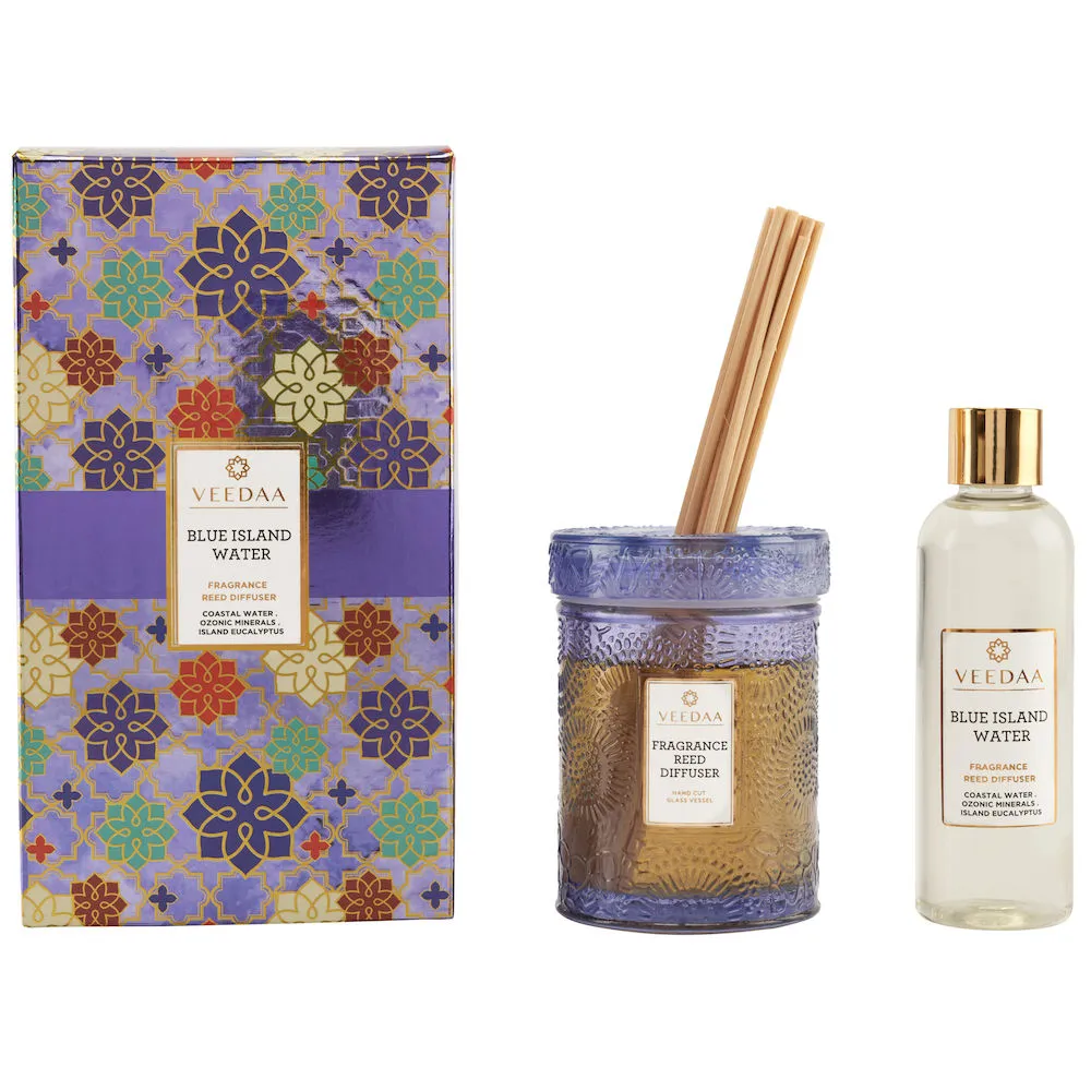 Veedaa Candles Blue Island Water Reed Diffuser Set