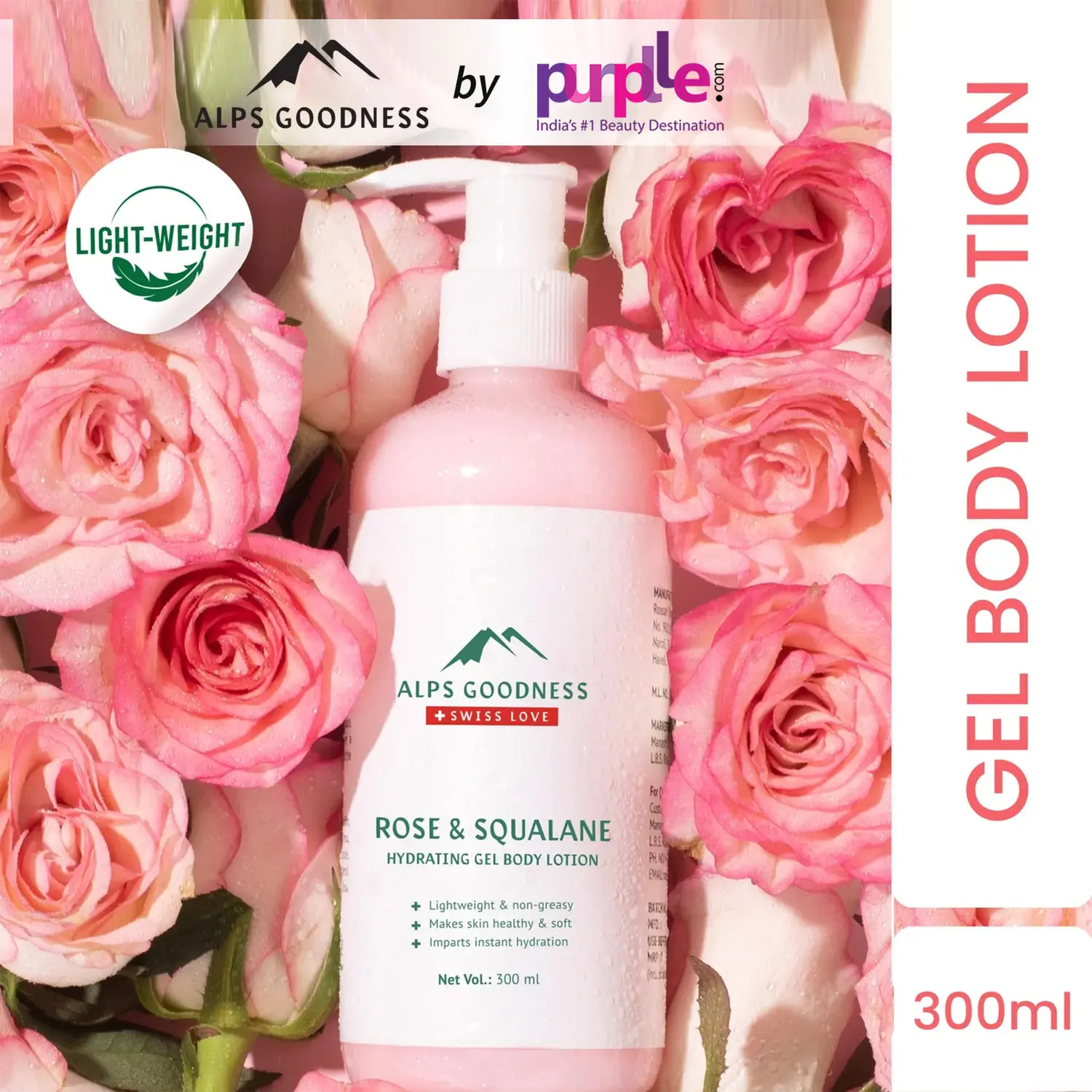 Alps Goodness Rose & Squalane Hydrating Gel Body Lotion (300ml) |Best Body Lotion for Summer | Sulphates Free, Paraben Free & Cruelty Free | Vegan