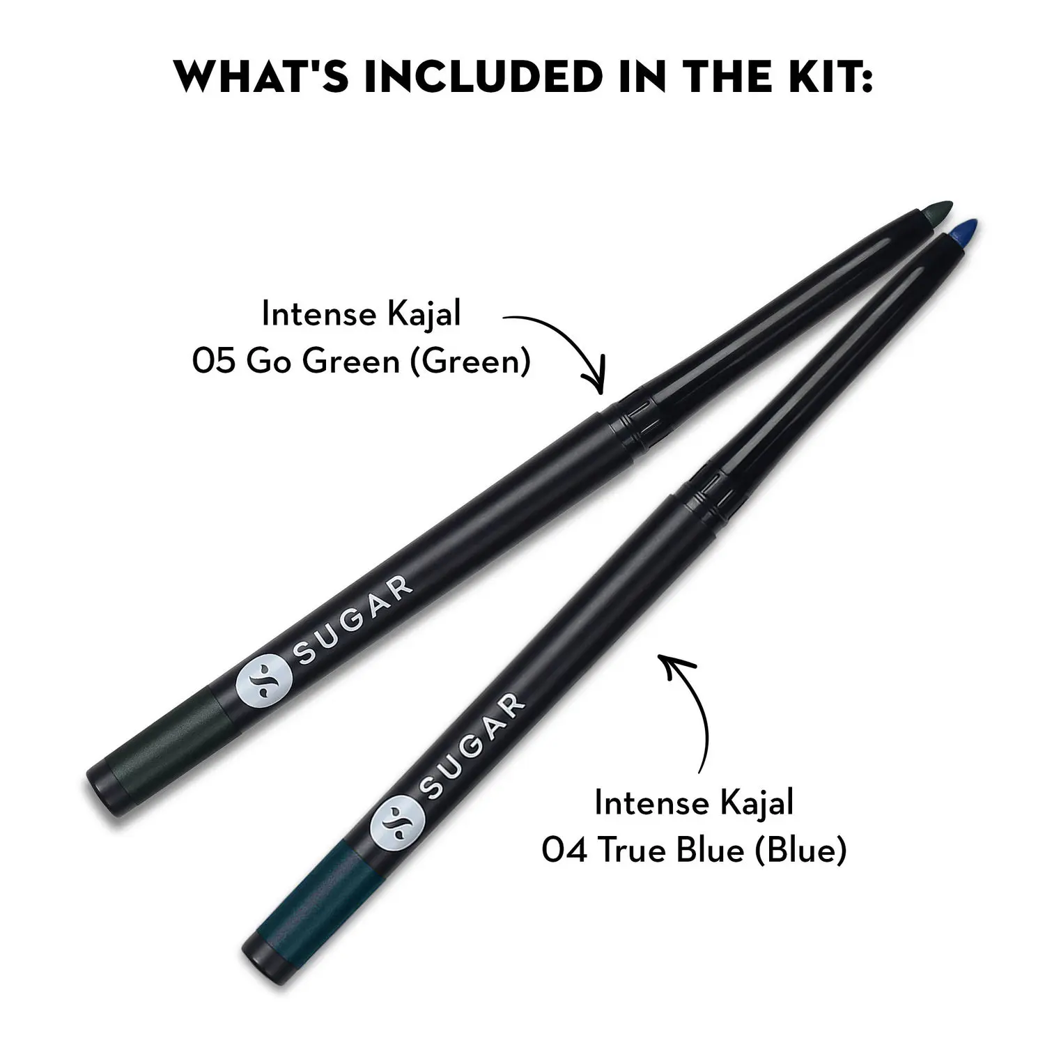 SUGAR Cosmetics Kohl Of Honour - Intense Kajal - 05 Go Green (Green Kajal) & 04 True Blue (Blue Kajal)