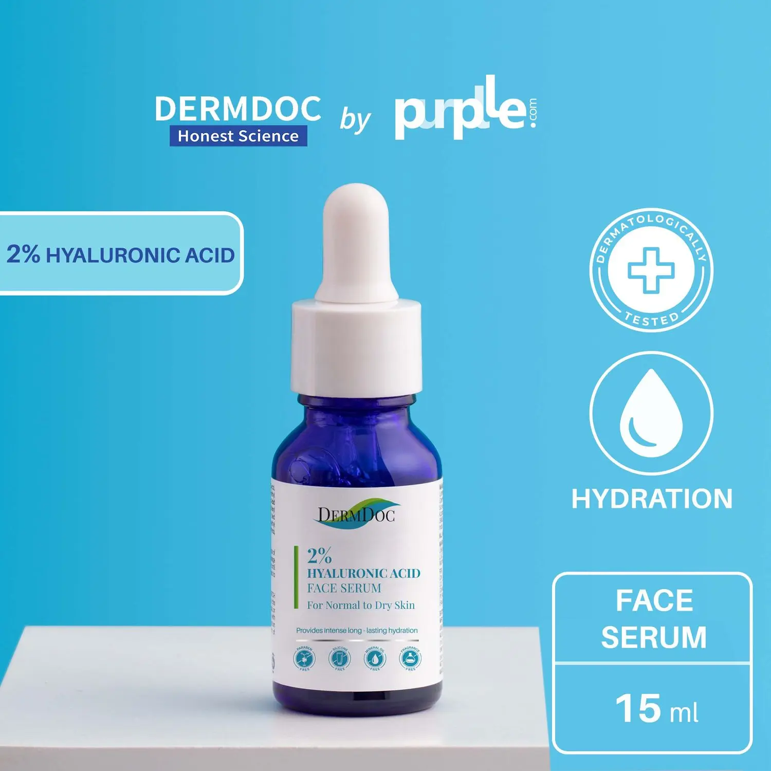 DERMDOC by Purplle 2% Pure Hyaluronic Acid Face Serum (15ml) | serum for face | hyaluronic acid for dry skin | dry & dehydrated skin