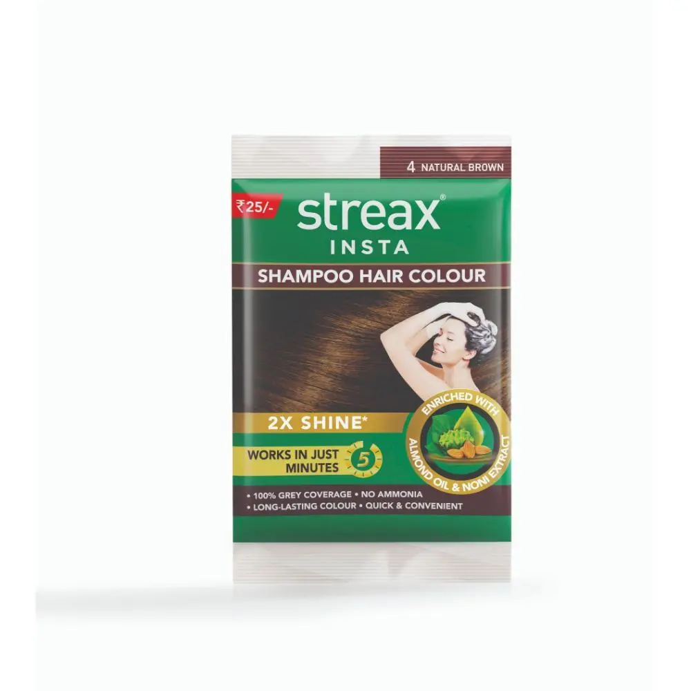 Streax Insta Shampoo Hair Colour - Natural Brown (18 ml)