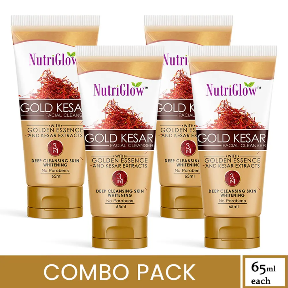 NutriGlow Set of 4 Gold Kesar Facial Cleanser With Gold Essence & Kesar Extracts, 65ml each