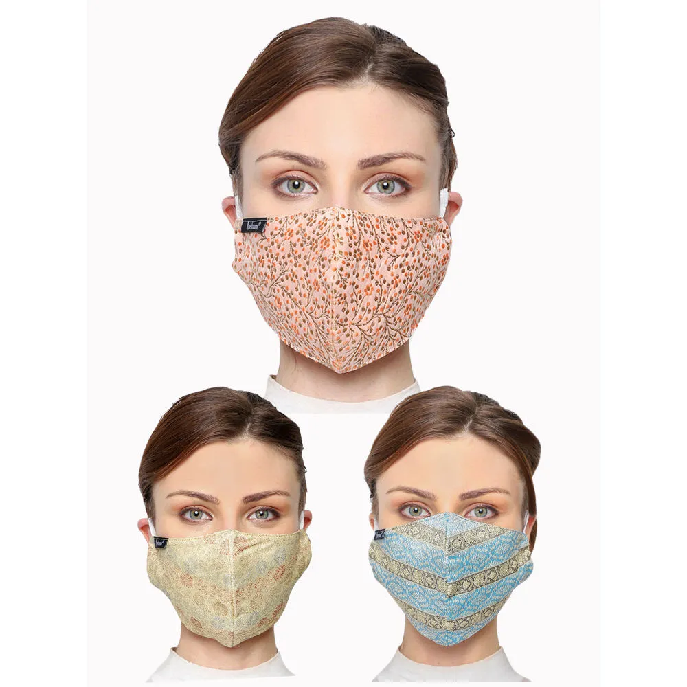 Anekaant Pack Of 3 Multicolor 3-Ply Reusable Poly Silk Fabric Fashion Mask