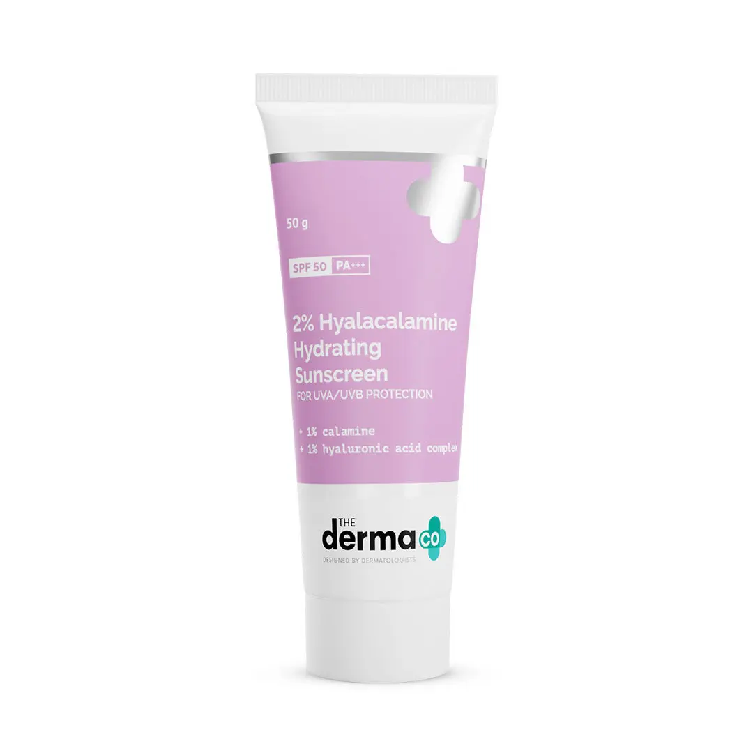 The Derma Co.2% Hyalacalamine Hydrating Sunscreen For UVA/UVB Protection with SPF 50 & PA+++ (50 g)