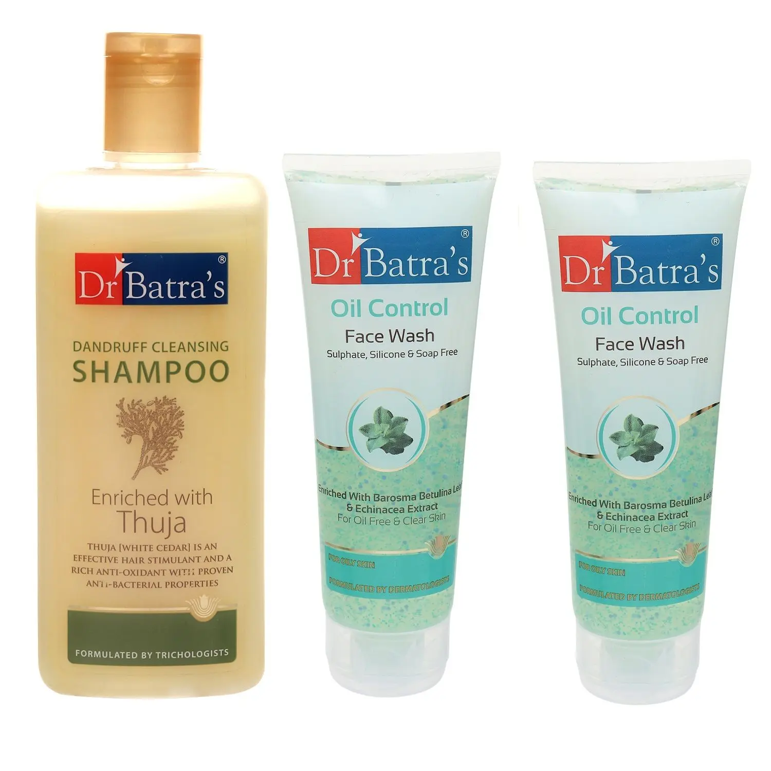 Dr Batra's Dandruff Cleansing Shampoo - 200 ml and Oil Control Face Wash 200ml (Pack of 3 Men and Women)