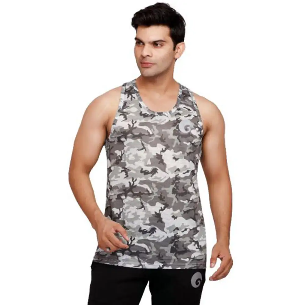 Omtex Camo Sublimated Gym Tank for Men,  Light Gray  Large