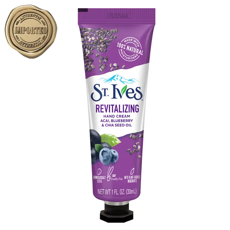 St. Ives Revitalizing Blueberry Hand Cream, 100% Natural Moisturizers, Imported