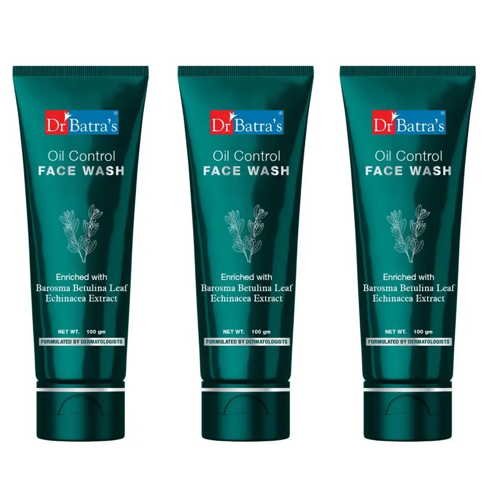 Dr Batra's Oil Control Face Wash Sulphate, Silicone & Soap Free Enriched With Barosma Betulina Leaf & Echinancea Extract For Oil Free & Clear Skin - 100 gm (Pack of 3)