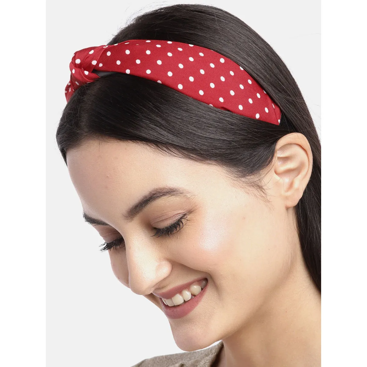 Blueberry White Polka Dot Printed Red Knot Hairband