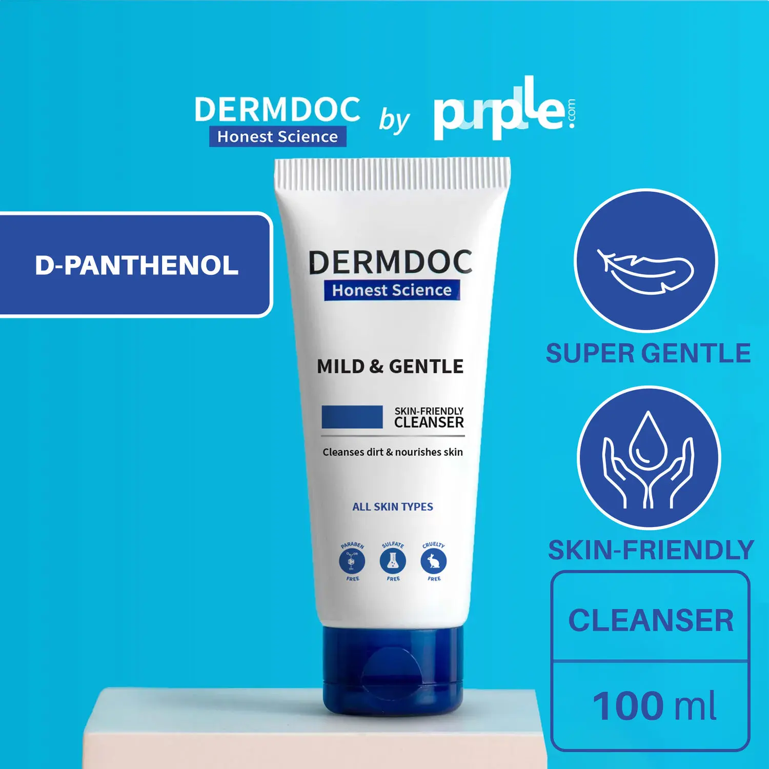 DERMDOC by Purplle Mild & Gentle Skin Friendly Cleanser (100ml) | daily face cleanser | face cleanser for oily and dry skin | ph balance cleanser | dermdoc face wash