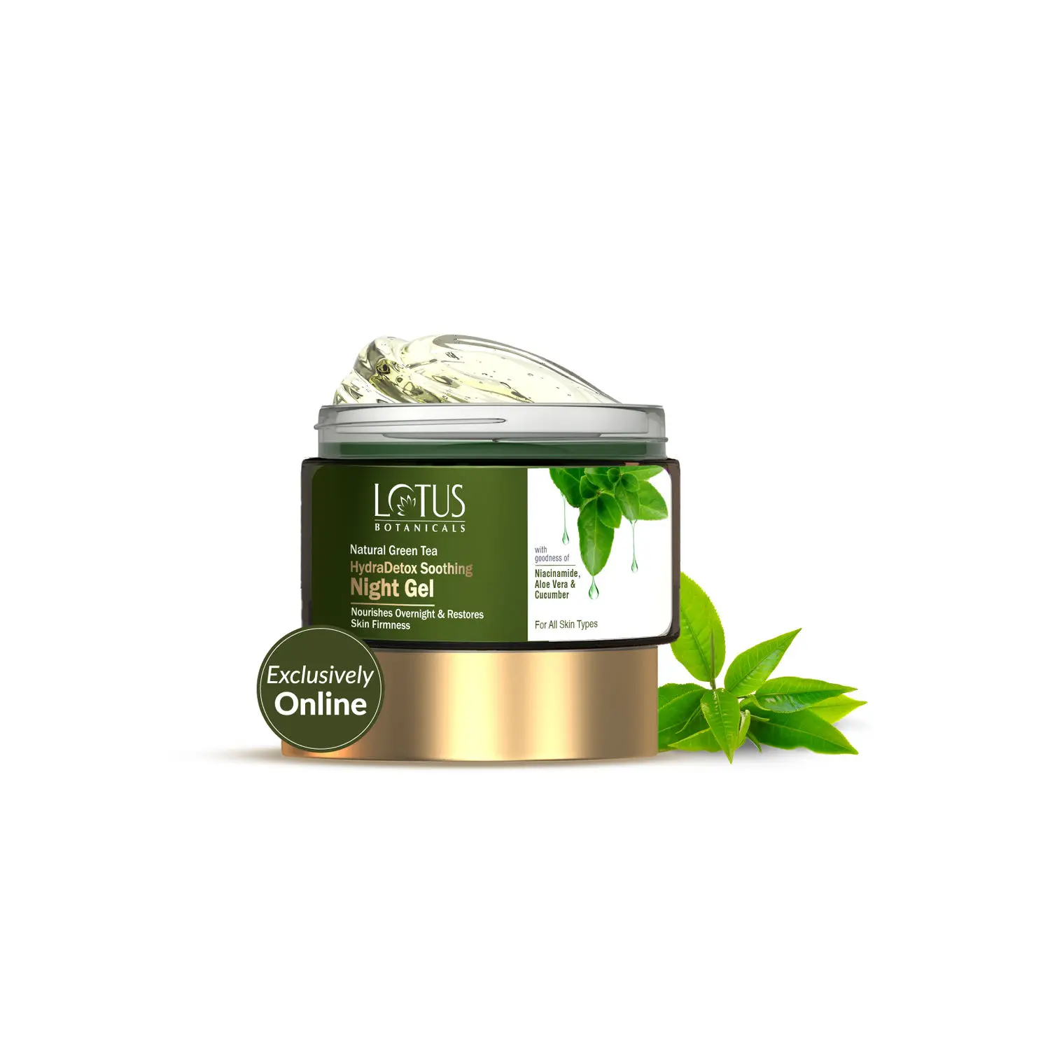 Lotus Botanicals Natural Green Tea HydraDetox Soothing Night Gel with Niacinamide | Calms and Soothes Acne Prone Skin I Fights signs of Ageing | Nourishes Overnight | Preservative Free | For All Skin Types | 50g