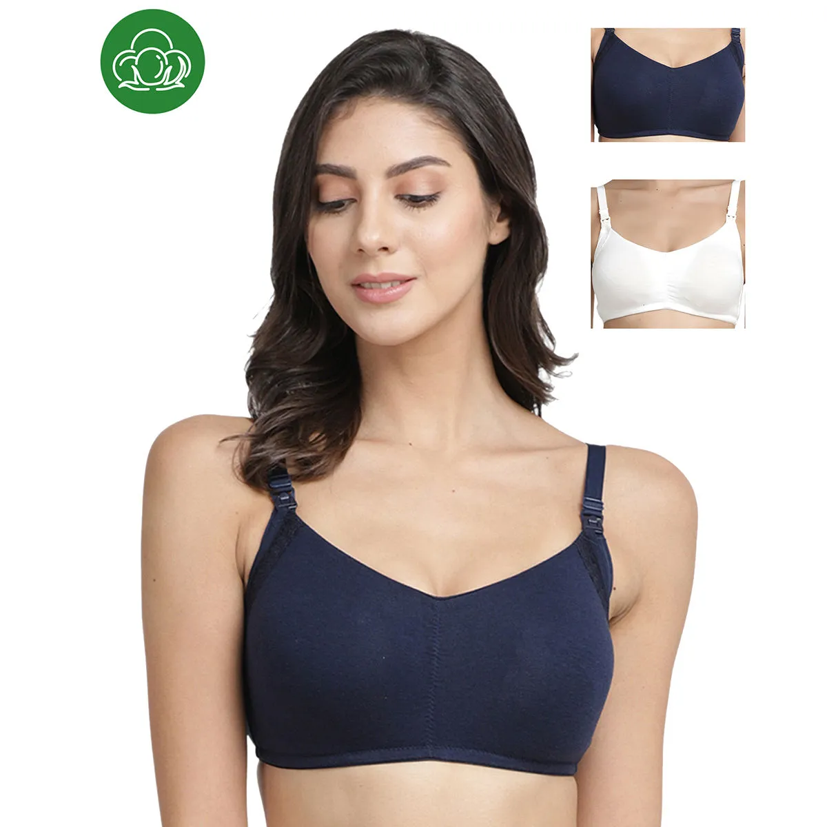 Inner Sense Organic Antimicrobial Soft Feeding Bra with Removable Pads Pack of 3 - Multi-Color