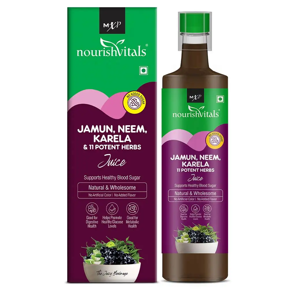 NourishVitals Jamun Neem Karela with 11 Potent Herbs Juice,  Unflavoured  500 ml