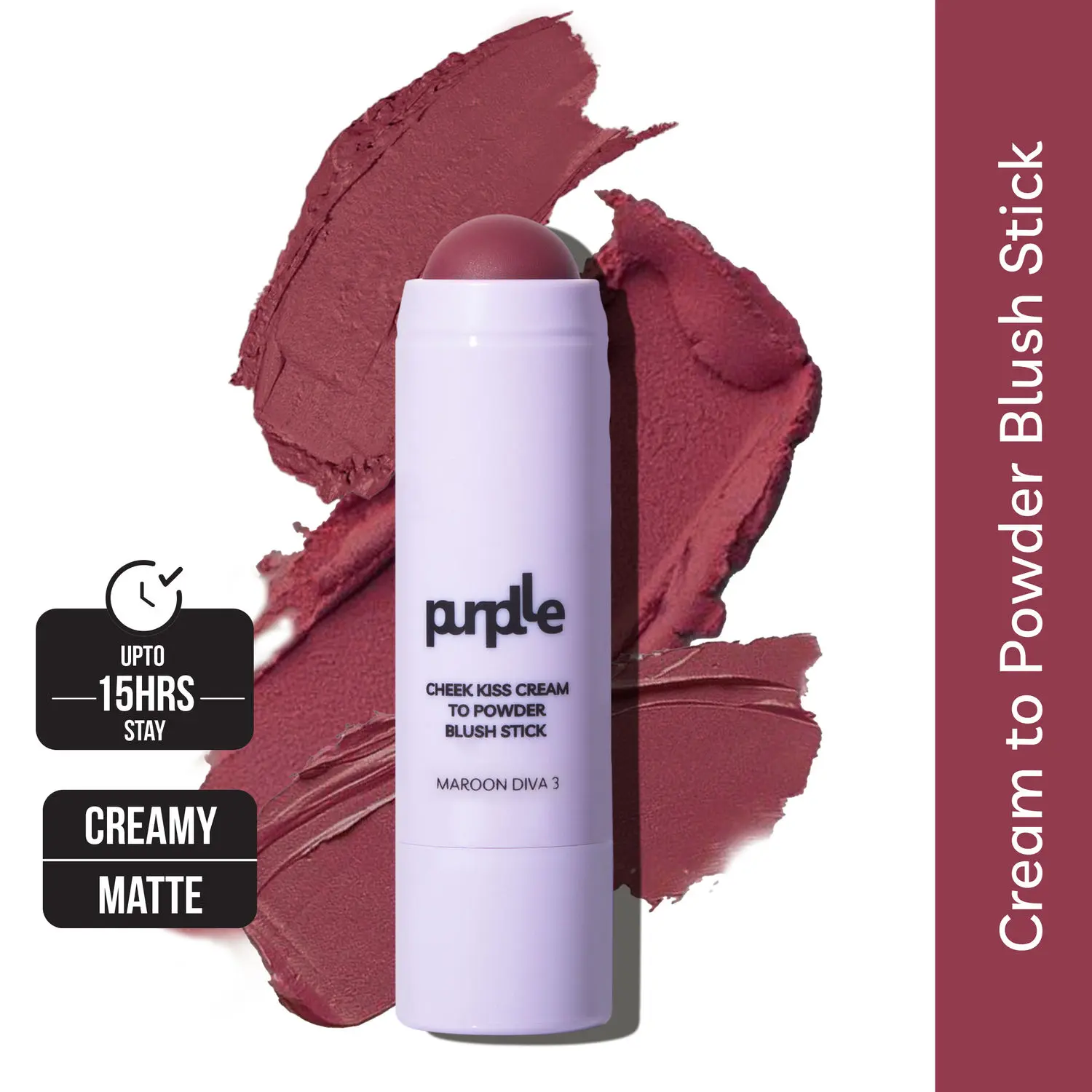 Purplle Cheek Kiss Cream to Powder Blush Stick Maroon Diva 3