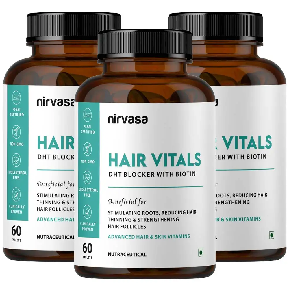 Nirvasa Hair Vitals DHT Blocker with Biotin,  60 tablet(s)  Unflavoured (Pack of 3)