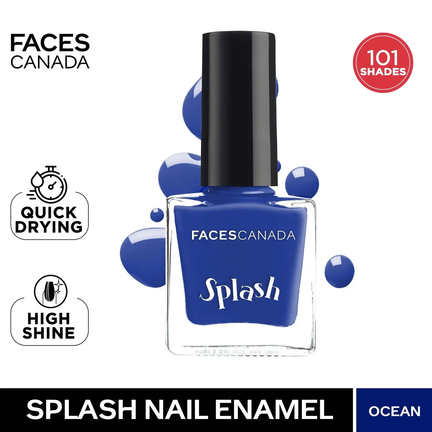 Faces Canada Splash Nail Enamel | Fast Dry | High Shine | Long Lasting | No Chip Formula | No Harmful Chemicals | Shade - Ocean 8ml