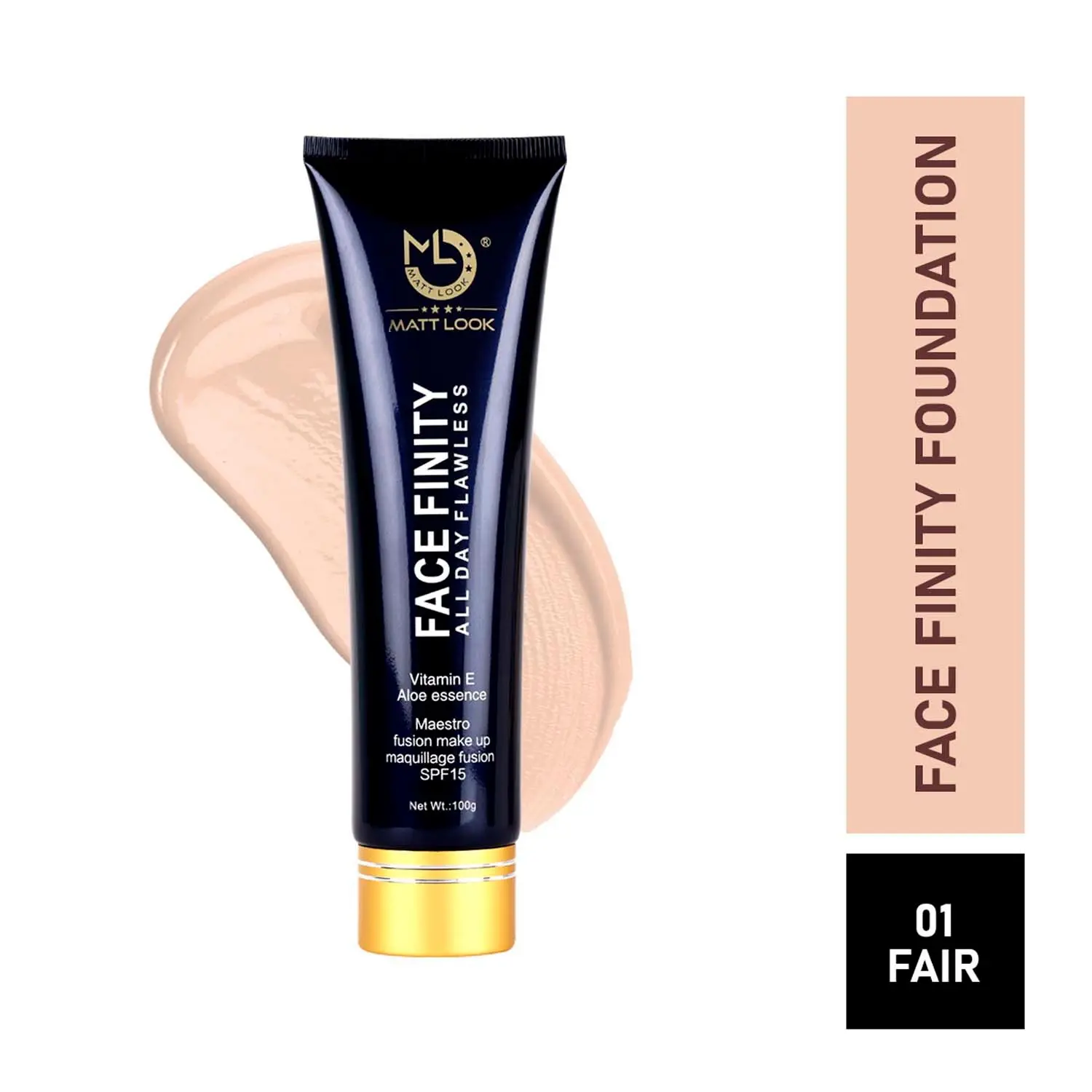 Matt look Face Finity All Day Flowless, Vitamin E Aloe Essence, Maestro Fusion Make up Maquillage fusion, Face Makeup Foundation, SPF15, Fair (100gm)