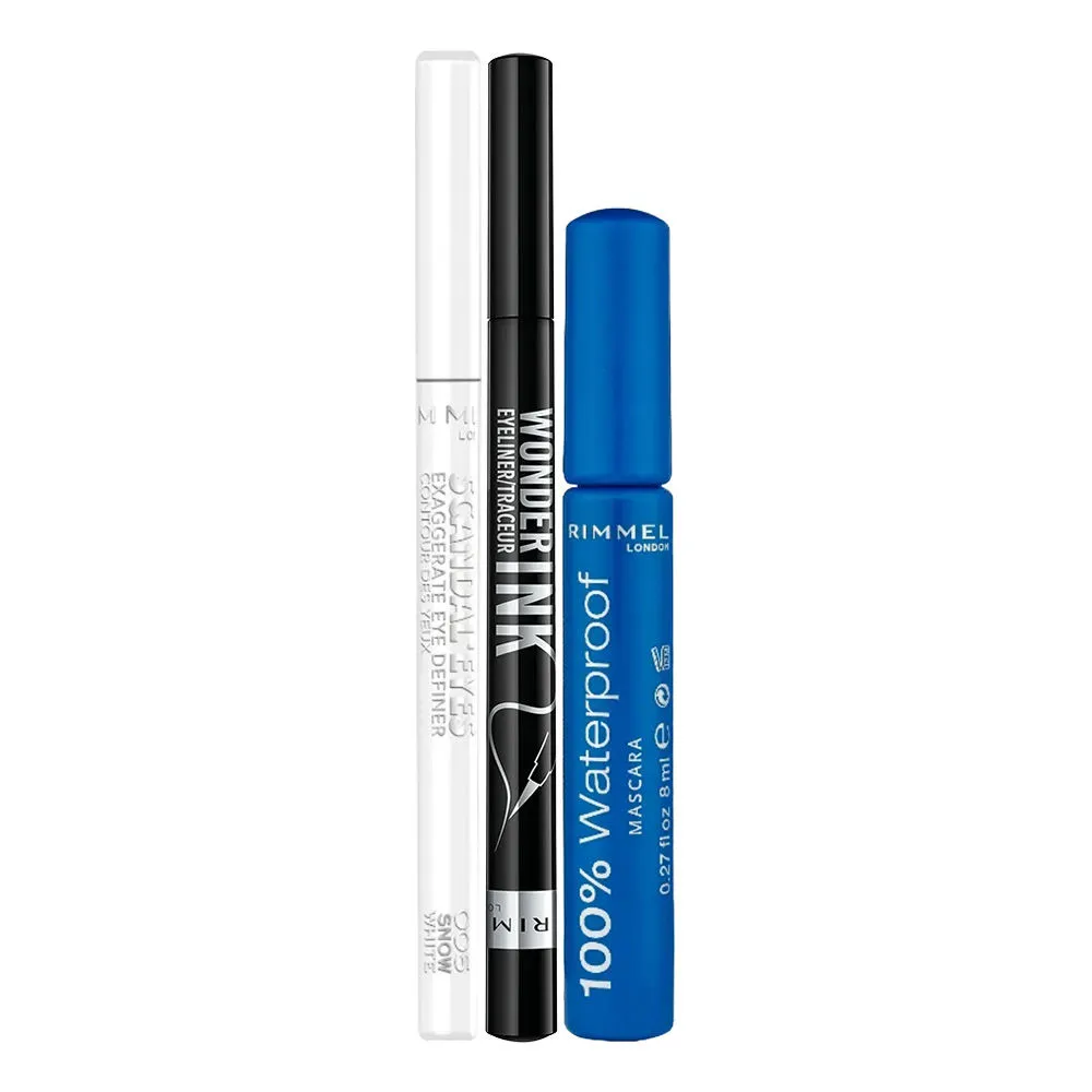 Rimmel London Combo Exaggerate Kajal- Snow White, Wonder'ink Eyeliner & Waterproof Mascara