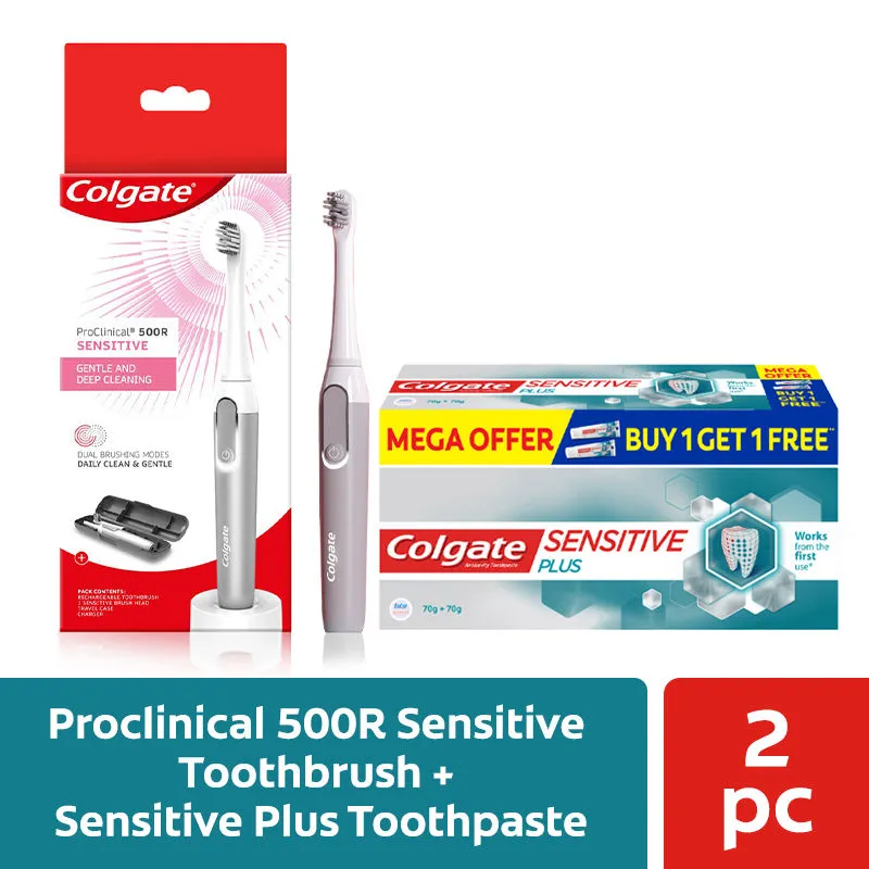 Colgate ProClinical 500R Sensitive Electric Toothbrush Colgate Sensitive Plus Toothpaste BOGO pack