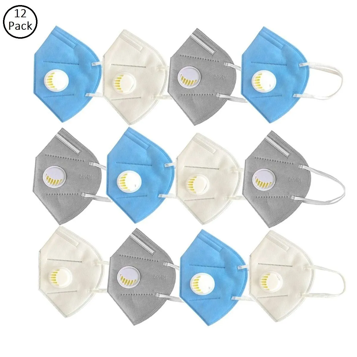 OOMPH Pack of 12 Anti-Pollution Reusable 5 Layer Mask - White Blue Grey