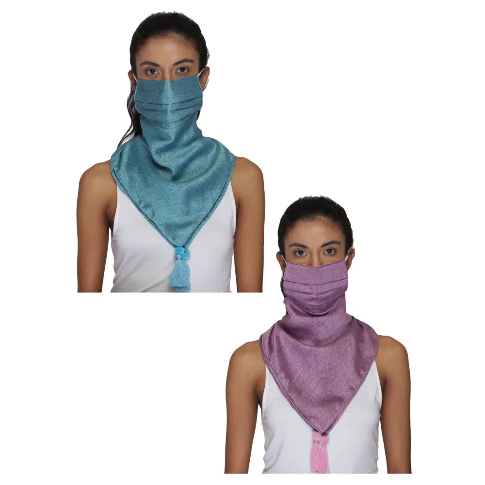 Anekaant Pack Of 2 Multicolor 3-Ply Reusable Solid Tessel Viscose Scarf Style Fashion Mask