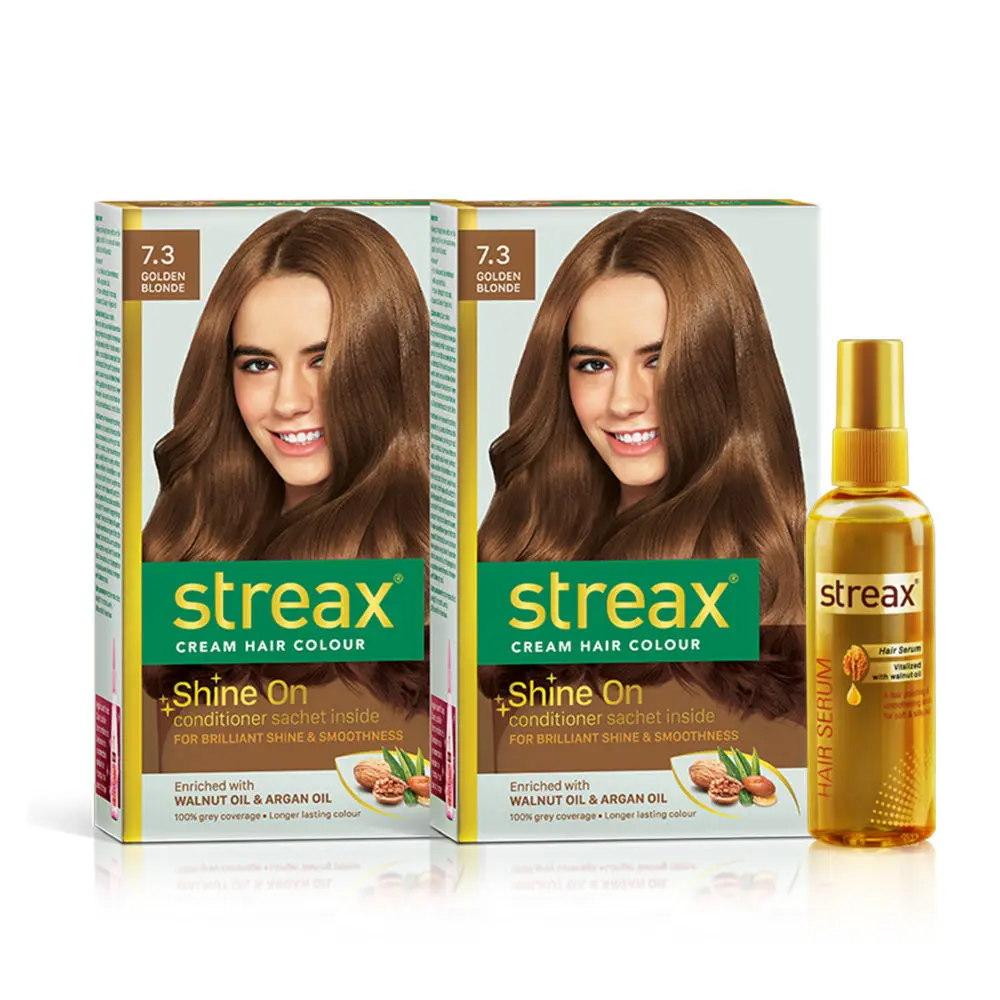 Streax Hair Colour Golden Blonde + Streax Walnut serum 45 ML