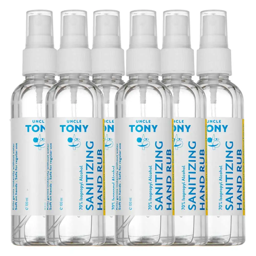 Uncle Tony Sanitizing Hand Rub Pack of 6,  Fragrance Free  100 ml  70% Isoprophyl Alcohol