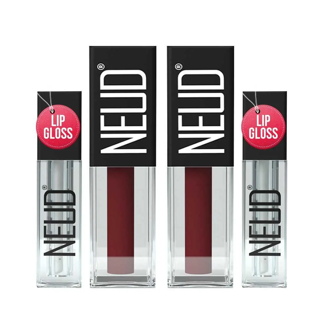 NEUD Matte Liquid Lipstick Mocha Brownie with Jojoba Oil, Vitamin E and Almond Oil - Smudge Proof 12-hour Stay Formula with Free Lip Gloss - 2 Packs