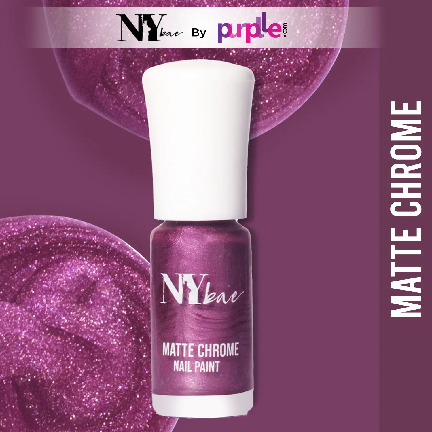 NY Bae Matte Chrome Nail Paint - Purple Spandex 07 (3 ml) | Purple | Rich Pigment | Chip-proof | Travel Friendly | Cruelty Free